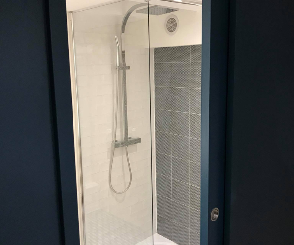 Douche à l’italienne moderne dans une salle de bain rénovée à Lyon